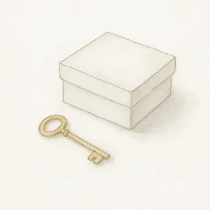 小さな鍵と閉じた紙の小箱の水彩イラスト